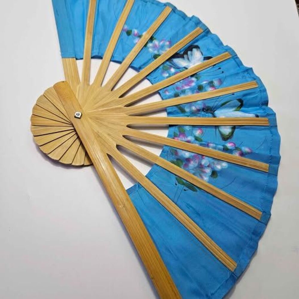 Vintage Thailand Painted Folding Hand Painted butterflies Bamboo Wall hand fan - Picture 7 of 8